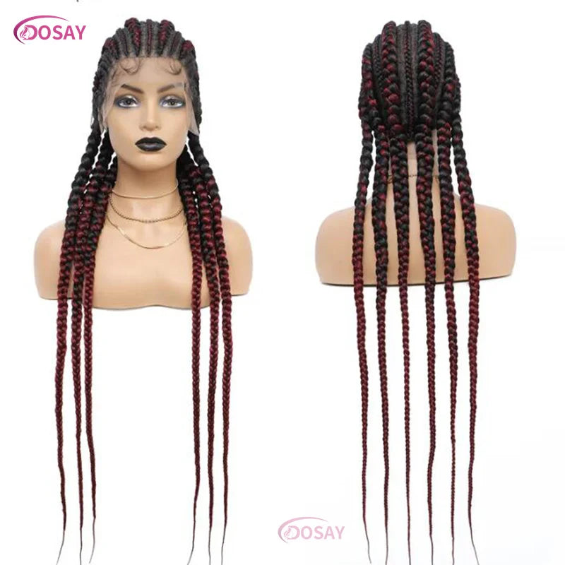 36" Cornrows Box Synthetic Hair Braided Wigs #27 Blonde Knotless Full Lace