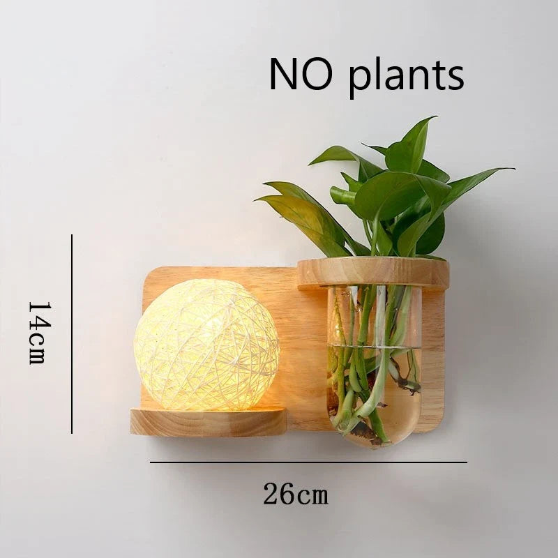 Modern Wooden LED Wall Lamp – Creative Plant & Decor Shelf Light (17 Styles)