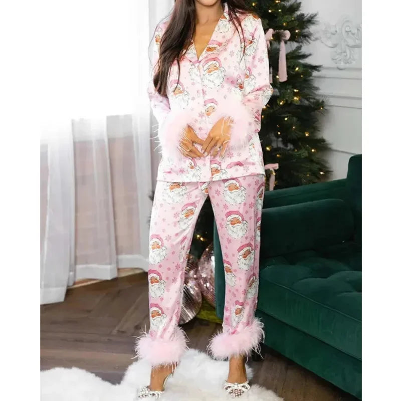 Women's Christmas Tree Plaid Satin Print Pajama Set