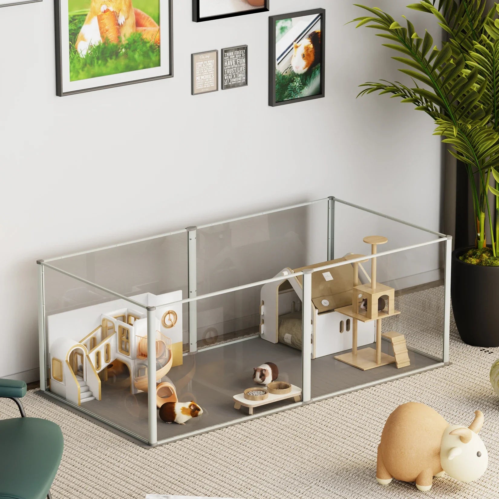 Acrylic Pet Dog Playpen Box, Indoor with Waterproof Pad, Puppy Crate, Kennel Fence for Guinea Pigs, Hedgehogs, 6 Panels
