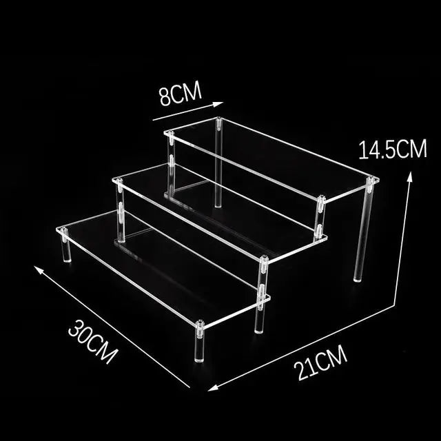Acrylic Riser Display Stand Perfume Organizer Shelves for Amiibo Funko Figures Toys Cupcake Desserts Collection Cosmetic Jewelry