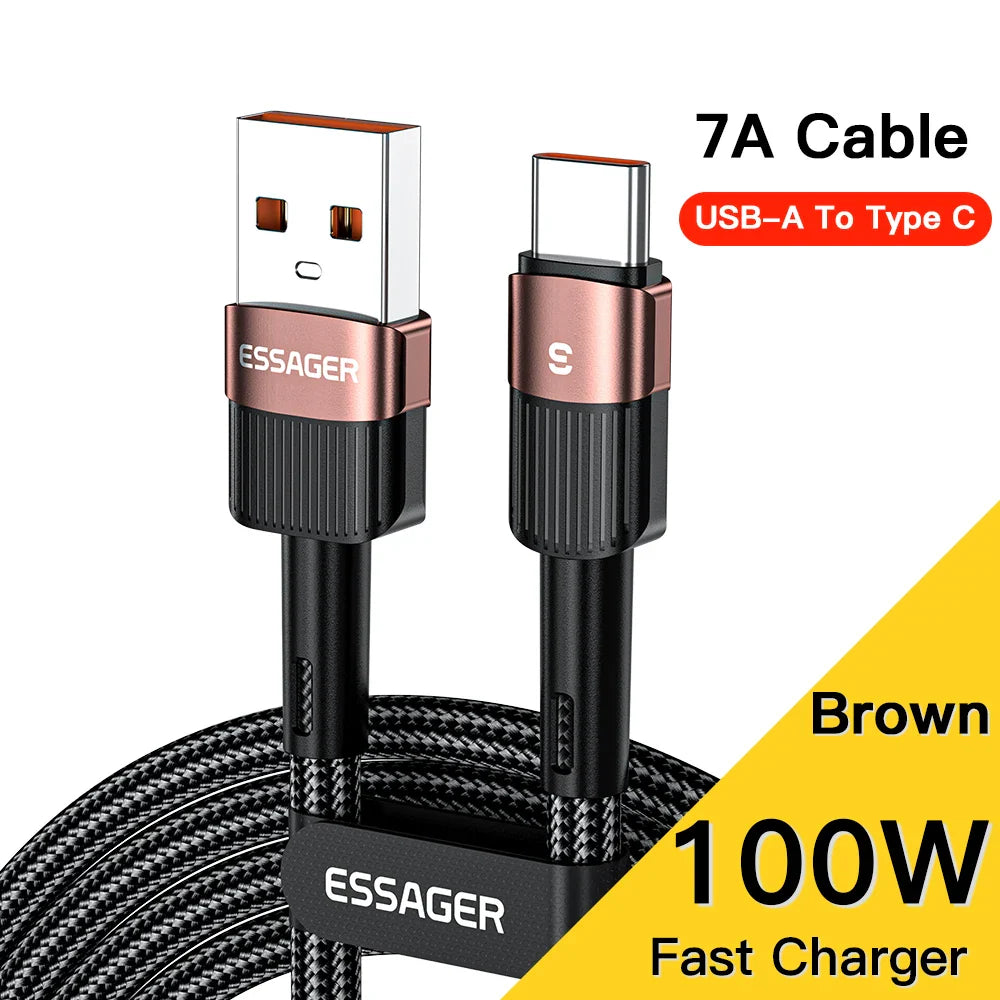 Essager 7A USB Type C Cable 100W For Realme Huawei P30 Pro 66W Fast Charging Wire USB-C Charger Data Cord Samsung Oneplus Poco