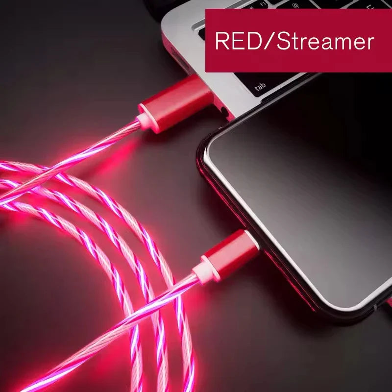 1m 3.28ft Type C Glowing Cable Mobile Phone Charging Cables LED Light Charger For Samsung Xiaomi iPhone Charge Wire Co