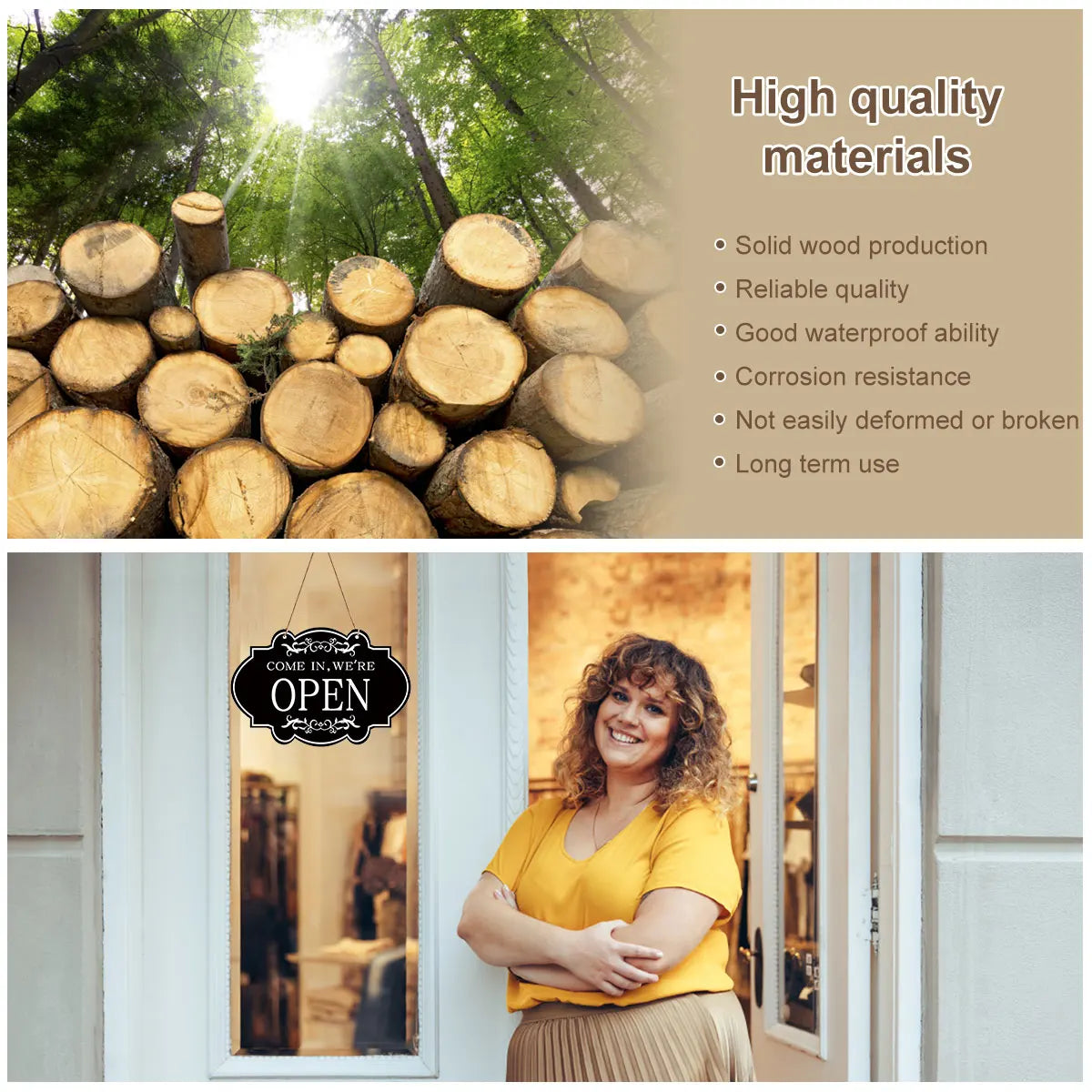 Open And Closed Business Sign Retro Wooden Stores Hanging Sign Waterproof Double Sided Reversible Business Sign For Door Window