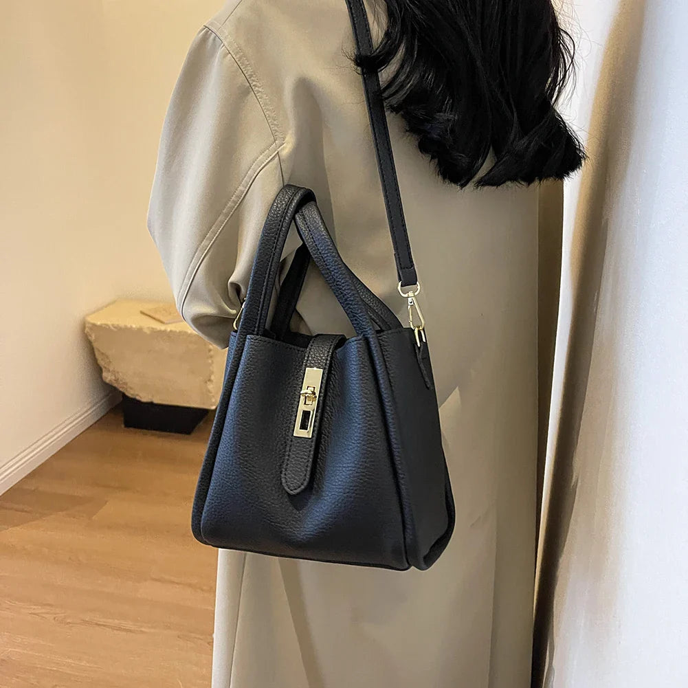 Luxury PU Leather Bucket Bag for Women Large Capacity Handbag with Inner Bag Double Handle Magnetic Closure Shoulder Bag Satchel