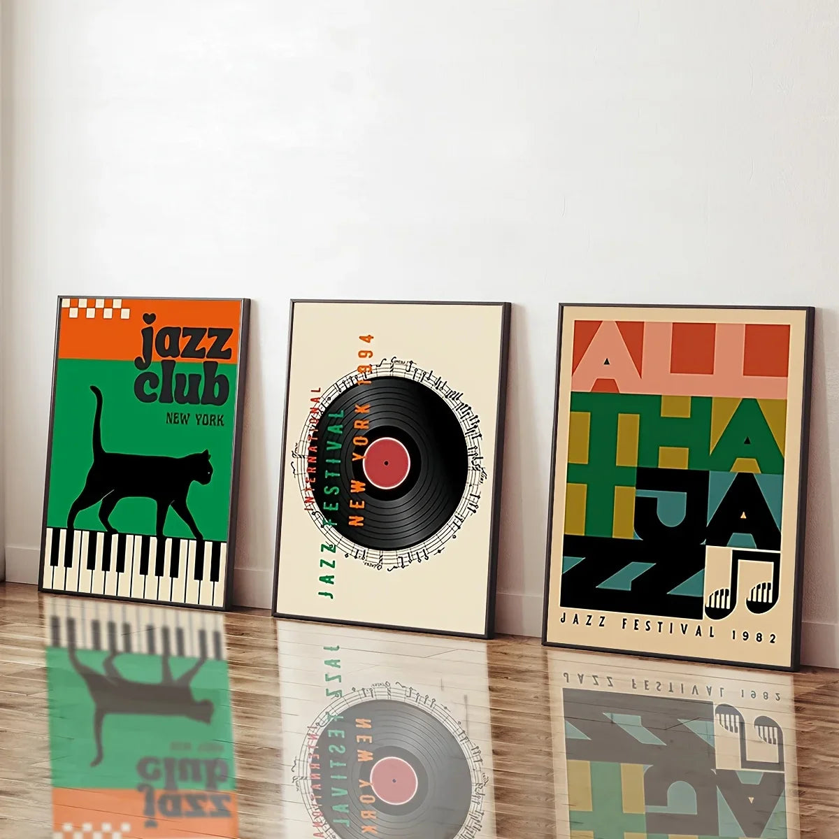 Vintage Jazz Music Poster Print – Retro Album Cover Art, Black Cat Piano, Vinyl Record & Festival Design Wall Art for Living Room Decor