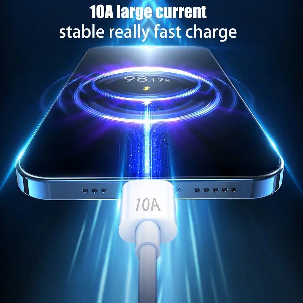 120W 10A High-speed Charging Data Cable USB Type C Cellphone Charger Wire Cord for Huawei Mate X5 Samsung Xiaomi 2M/1.5M/1M