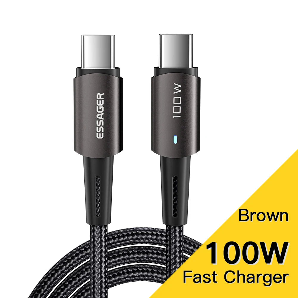 Essager 100W USB Type C To USB C Cable For Xiaomi Huawei P30 P40 Pro 5A Fast Charging Wire Data Cord For Samsung S21 Ultra S20