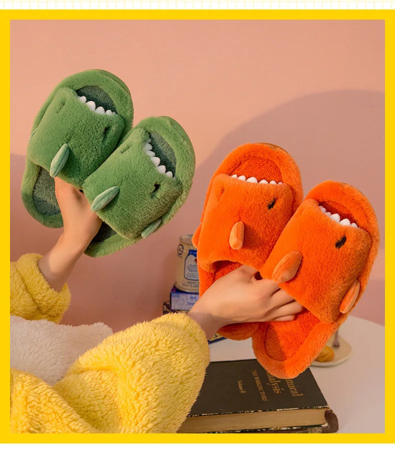 Comwarm Autumn And Winter Cartoon Shark Wool Slippers For Women Soft Home Men's Indoor Household Open Toe Plush Cotton Slippers