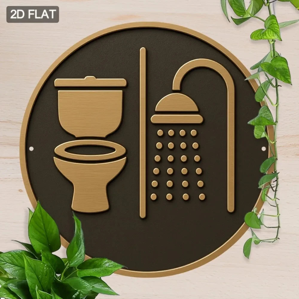 Modern Bathroom Toilet & Shower Sign – Waterproof Aluminum Wall Plaque