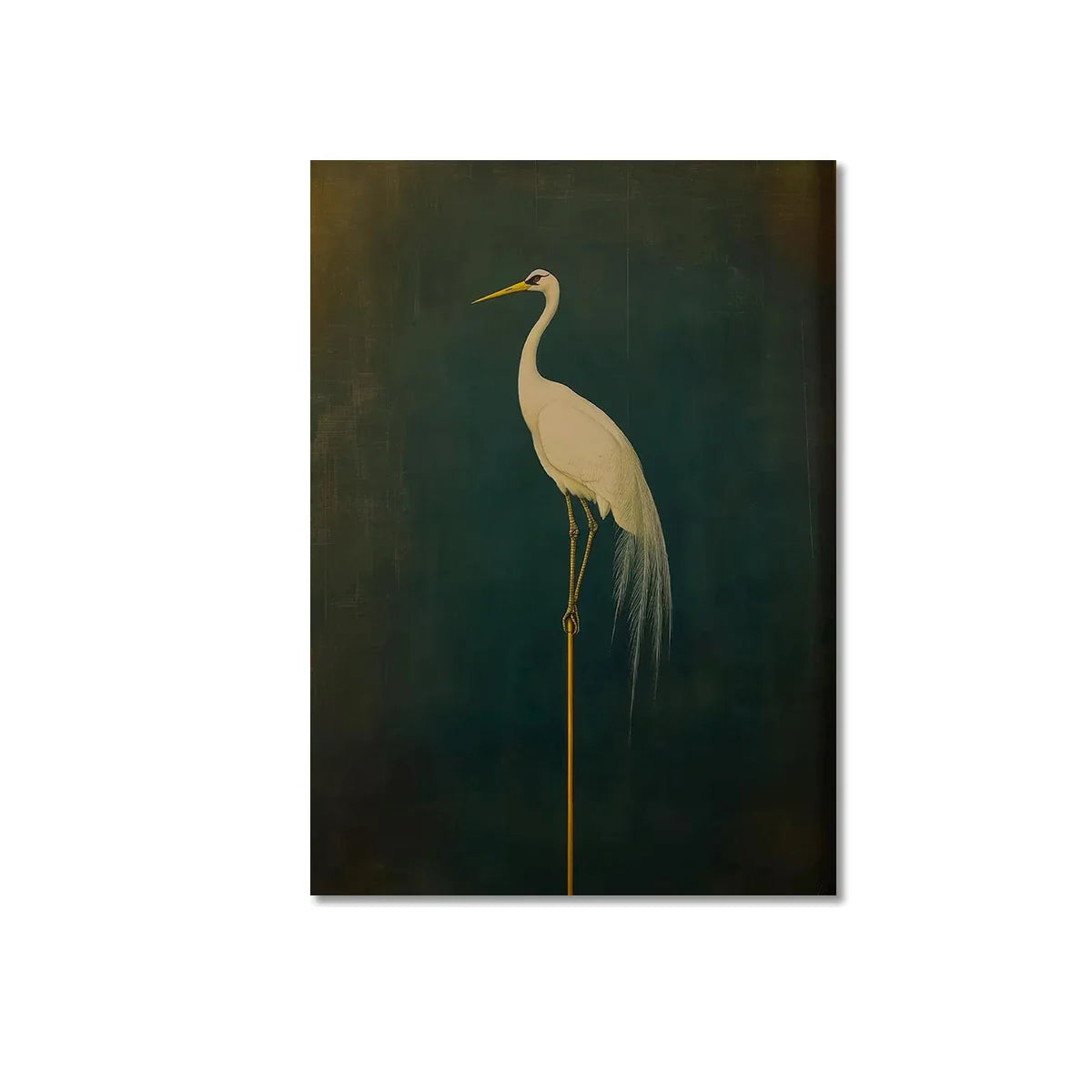 Japanese Crane Canvas Print – Elegant Green & White Bird Wall Art (Unframed)