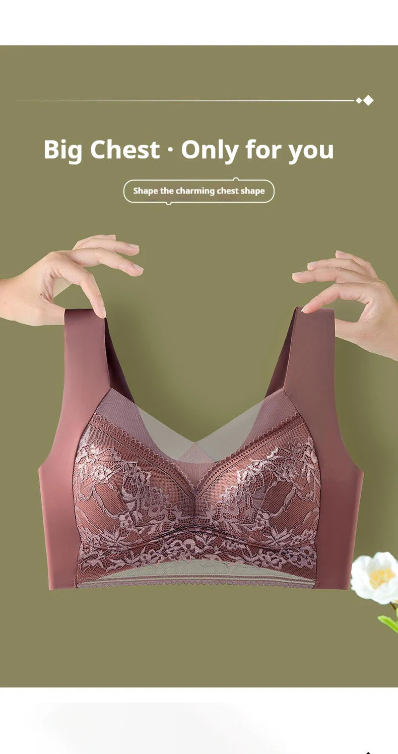 Sexy Lace Bras for Women Perspective Full Cup Solid Color Brassiere V-Neck Seamless Crop Top Female Push Up Breathable Lingerie
