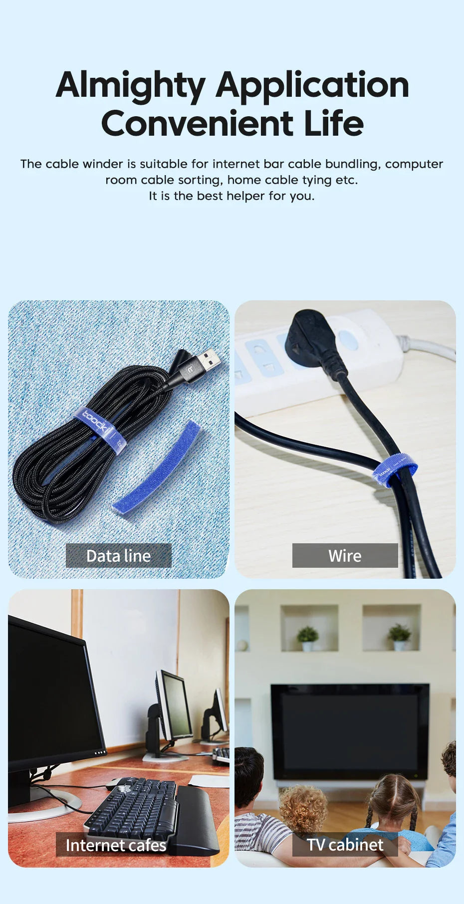 Toocki 5m Organizer Cable Management Tearable Organizador Cables 10mm Width Winder Ties Phone Accessories Wire Cord Organizer