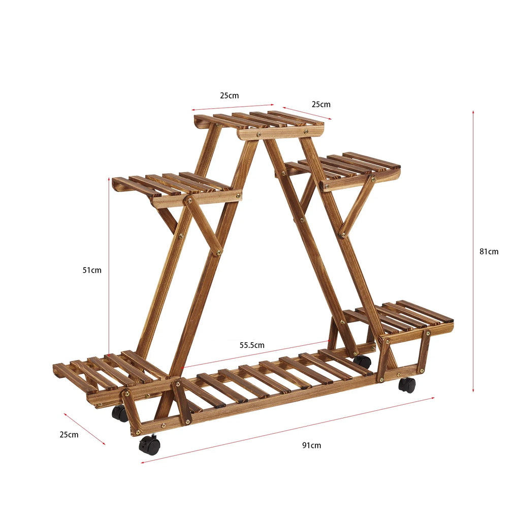 Movable Wood Plant Stand, Triangular Shelf, Flower Pot, Storage Holder, Garden Display, Shelving Rack, Outdoor, Indoor, 6 Tier