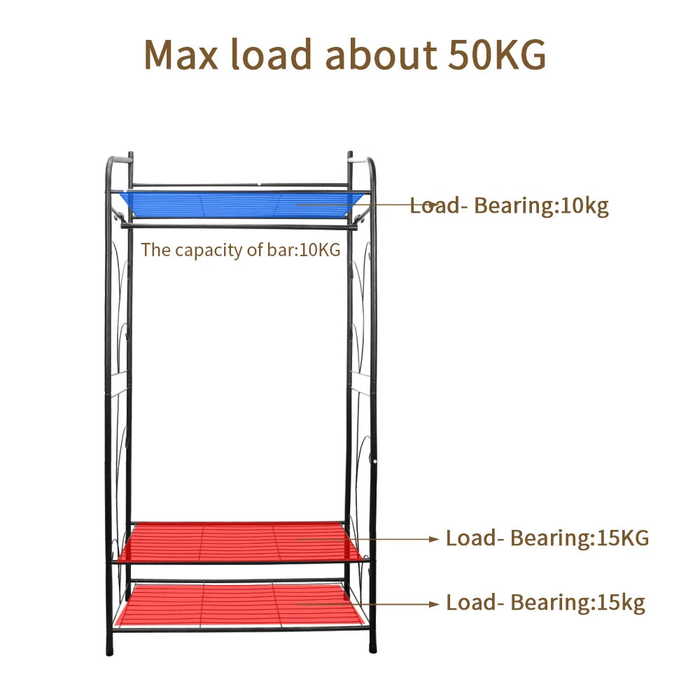 Heavy Duty Clothes Rack, Coat Stand Hanger, Garment Organizer Closet, Metal Storage Shelves, Strong Load 110lbs