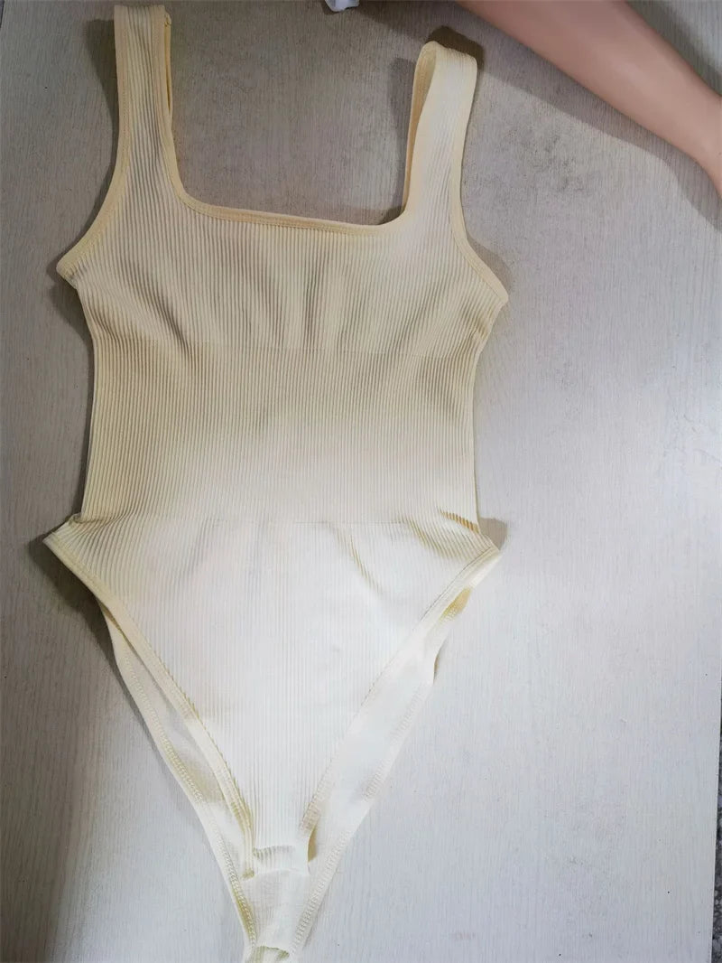 GUUDIA Ribbed Tummy Jumpsuit Daily Shaper Bodysuits Light Control Compress Tummy Control Open Crotch Shapewear Suits Open Crotch