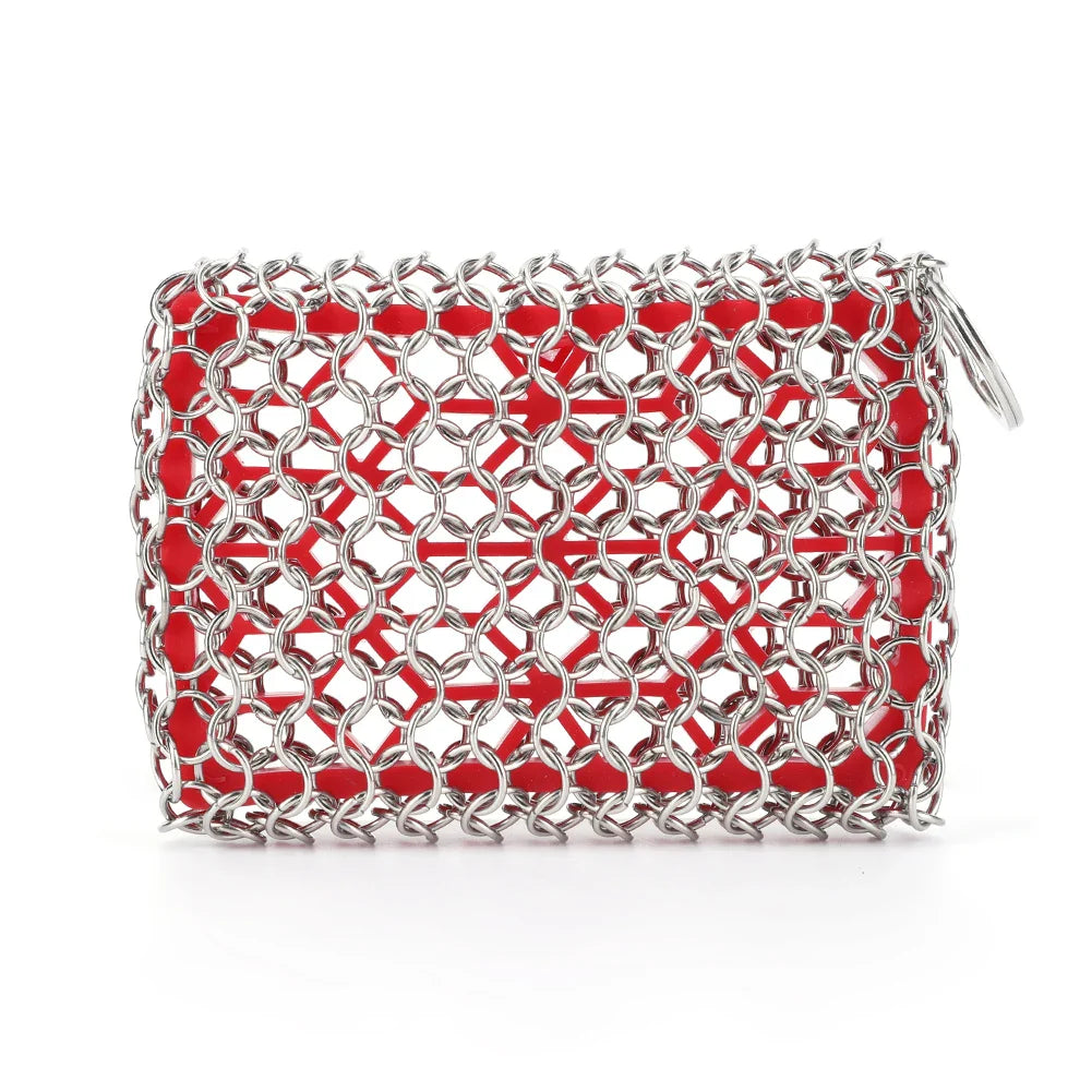 Stainless Steel Cast Iron Scrubber Skillet Chainmail for Cast Iron Pan Chain Mail Scrubber Cast Iron Sponge Metal Scrubber