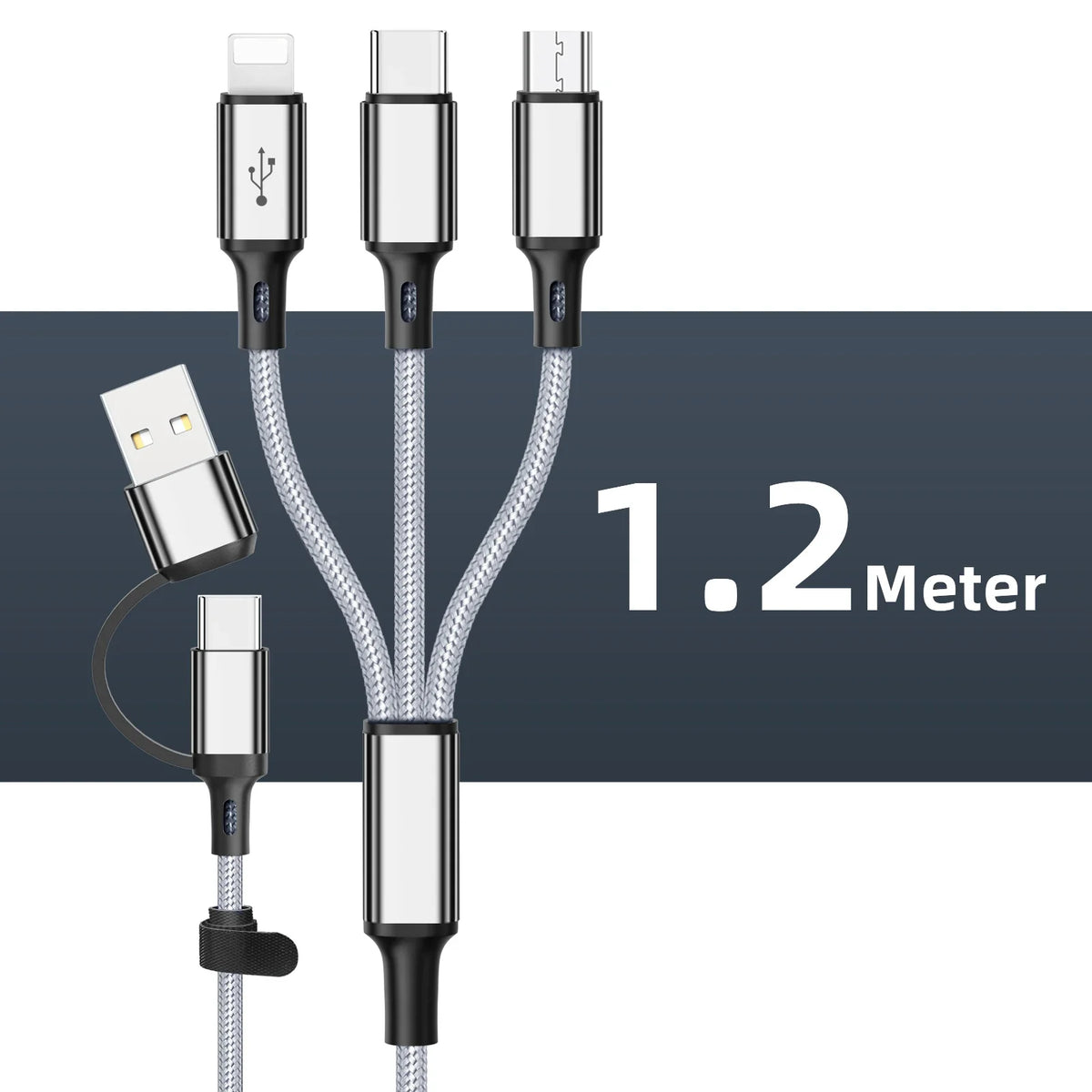 3 In 1 Fast Charging Cord For iPhone Huawei Micro USB Type C Charger Cable 1.2m Multi Usb Port Multiple Usb Charging Cord