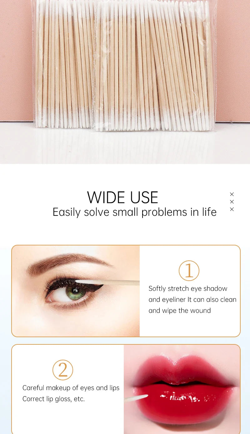 100/300pcs Double Head Cotton Swab Women Makeup Cotton Buds Tip For Medical Wood Sticks Nose Ears Cleaning Health Care Tools