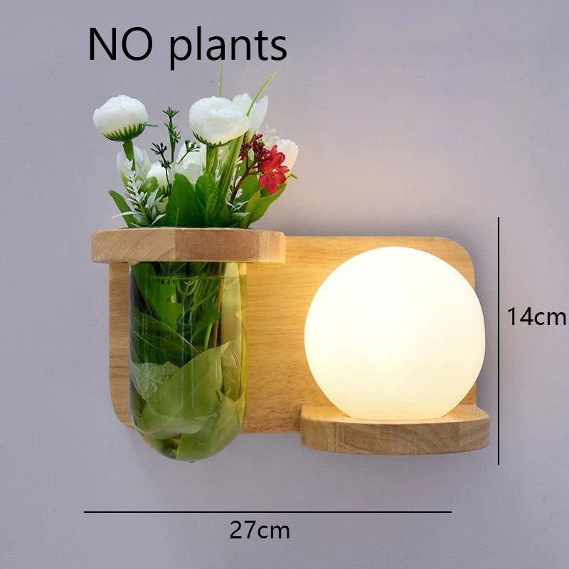 Modern Wooden LED Wall Lamp – Creative Plant & Decor Shelf Light (17 Styles)