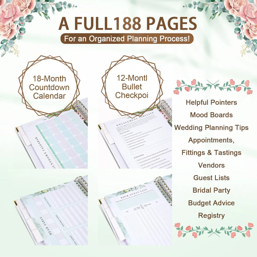 Bride's Wedding Planner&Organizer Wedding Planner Gold Foil Hardcover with Metal Corner+Countdown Calendar Engagement Diary Gift