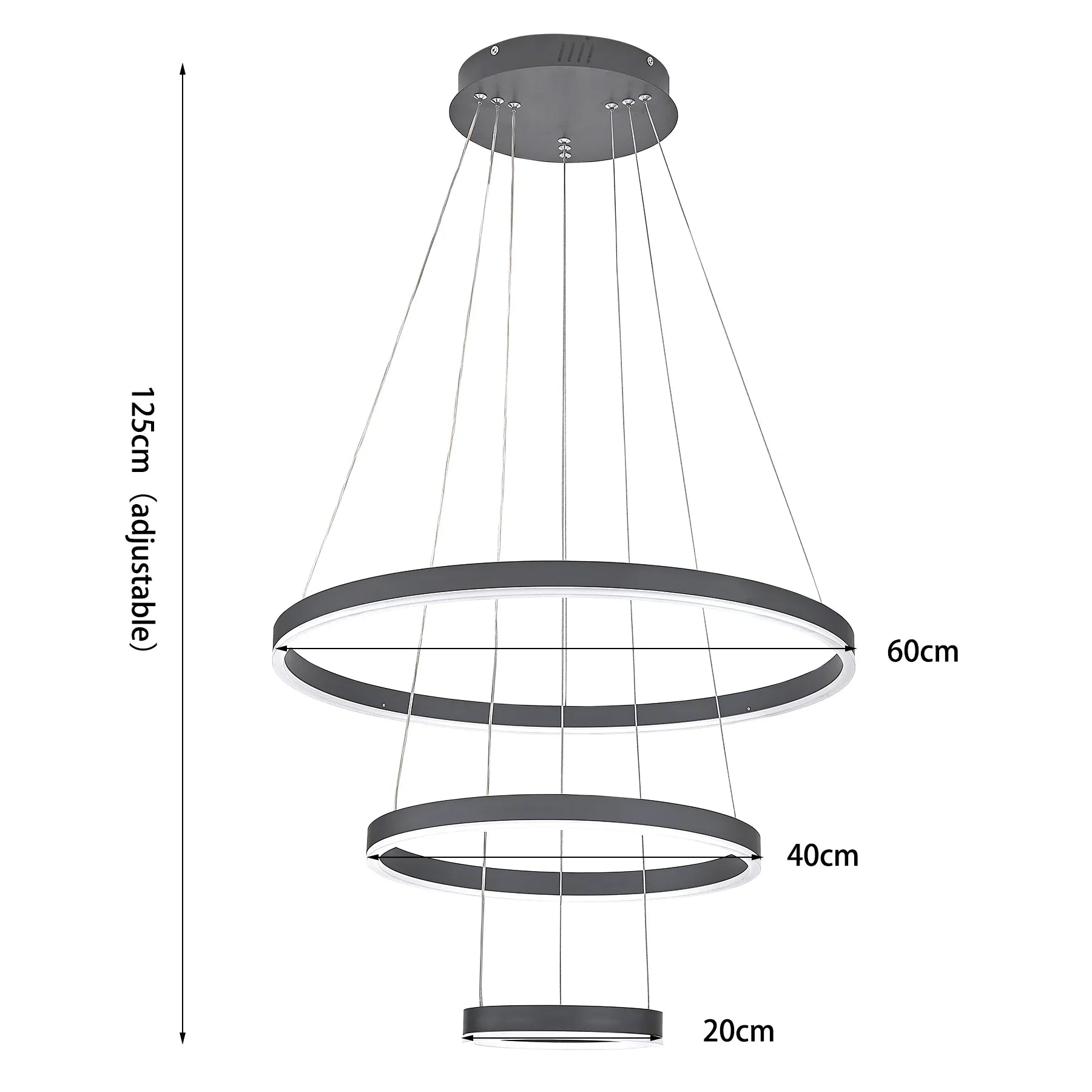 KOMORE Modern 3 Ring Aluminum Round Hanging LED Pendant Light Stepless Dimming & Cool White for Kitchen Living Room Hallway
