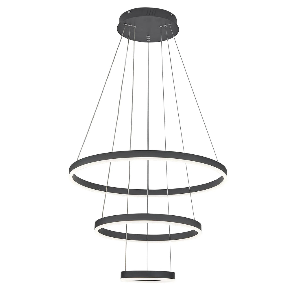 KOMORE Modern 3 Ring Aluminum Round Hanging LED Pendant Light Stepless Dimming & Cool White for Kitchen Living Room Hallway