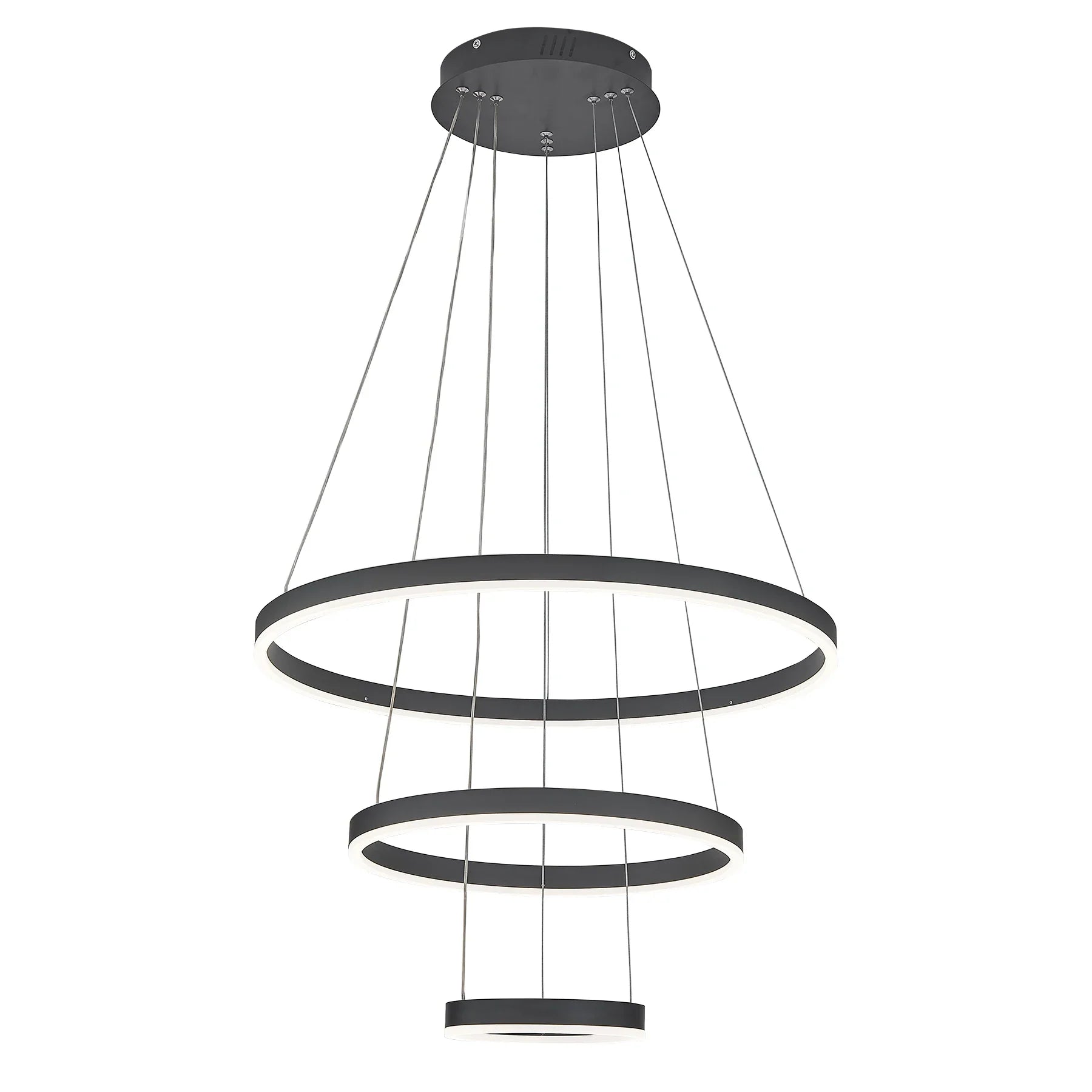 KOMORE Modern 3 Ring Aluminum Round Hanging LED Pendant Light Stepless Dimming & Cool White for Kitchen Living Room Hallway