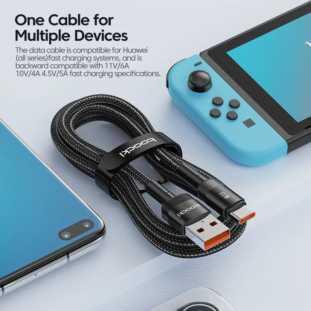 Toocki USB Type C Cable 100W Fast Charging 6A Type C Cable for Xiaomi Huawei P30 P40 Samsung POCO Realme Oneplus Data Wire