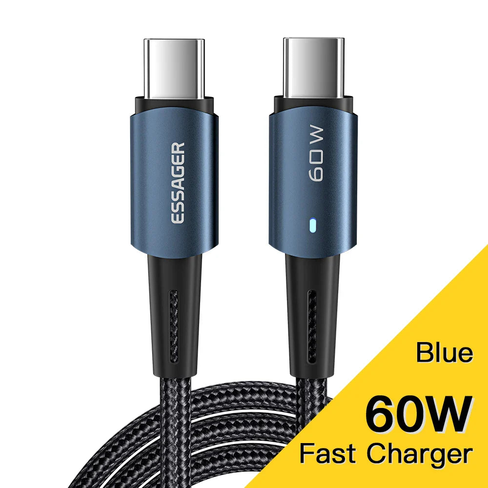 Essager 100W USB Type C To USB C Cable For Xiaomi Huawei P30 P40 Pro 5A Fast Charging Wire Data Cord For Samsung S21 Ultra S20