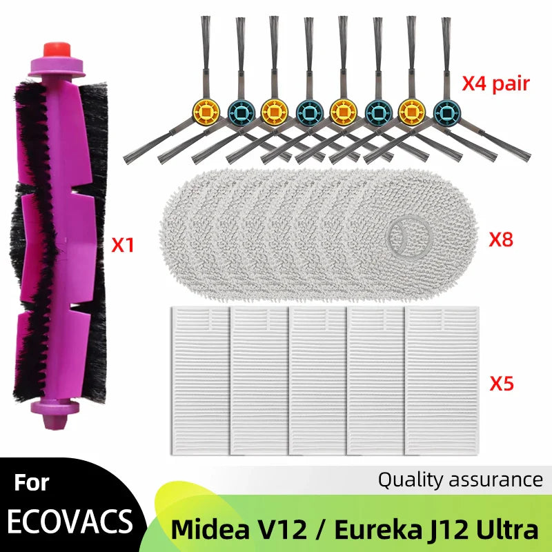 Fit For ( Midea V12 / Eureka J12 Ultra ) Roller Side Brush Hepa Filter Mop Cloth Dust Bag Robot Vacuums Accessory Part