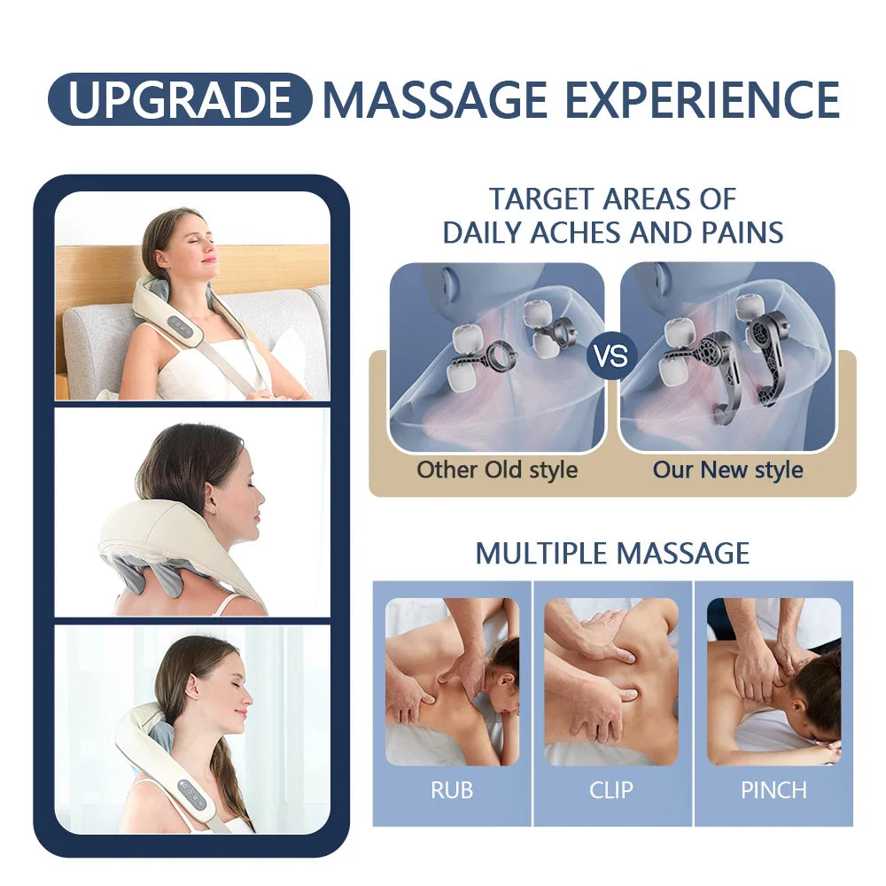 Wireless Neck And Back Massager Neck And Shoulder Kneading Massage Shawl Neck Cervical Relaxing Trapezius Massager