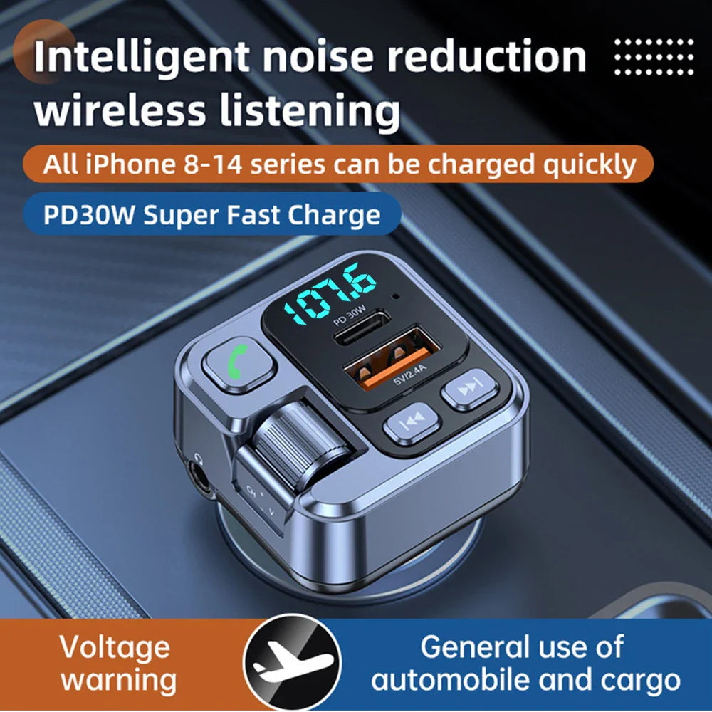 Car Bluetooth Receiver USB U Disk Read PD20w Fast Charging Digital Display Car Mobile Phone Adapter FM Transmiter For Cellphones