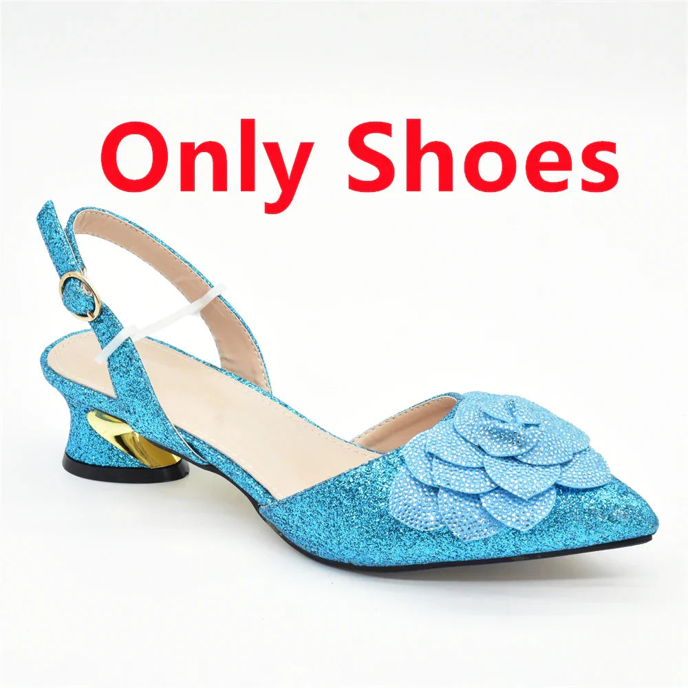 Women's Shoe and Bag Set Latest Luxury Italian Rhinstone Design for Wedding and