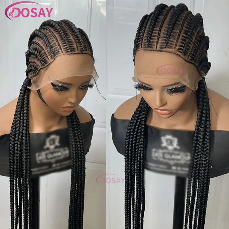 36" Cornrows Box Synthetic Hair Braided Wigs #27 Blonde Knotless Full Lace