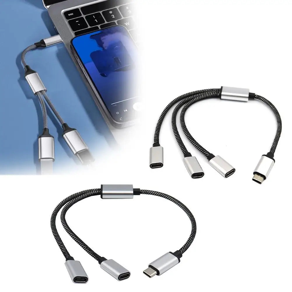 USB C Male To Double USB C Female Splitter Type C Hub For Type C Gaming Handle Charger Powerbanks Adapter