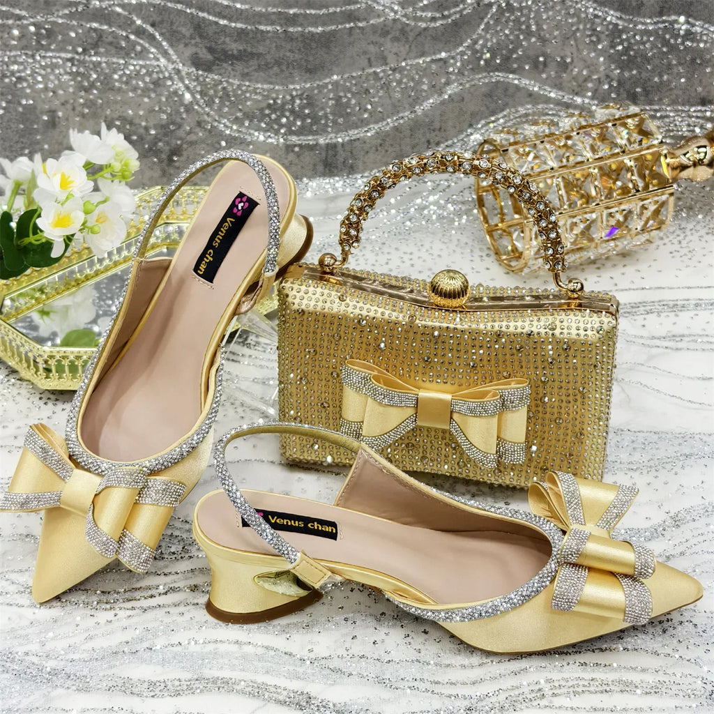 Women's Low Heels Shoes and Bags Italian Set