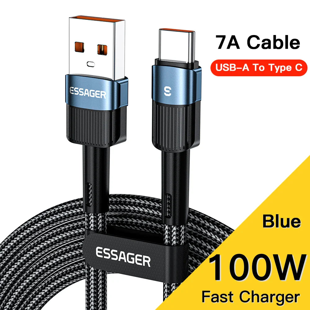 Essager 7A USB Type C Cable 100W For Realme Huawei P30 Pro 66W Fast Charging Wire USB-C Charger Data Cord Samsung Oneplus Poco