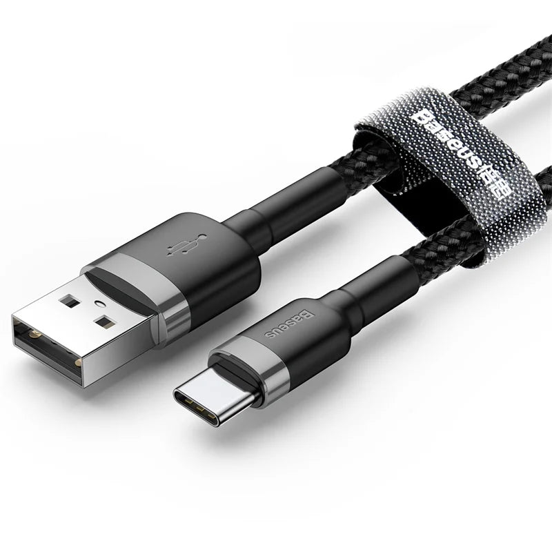 Baseus Type C Cable for Samsung S20 S22 Quick Charge 3.0 Cable USB C Fast Charging for Huawei P50 Xiaomi Mi 8 USB-C Charger Wire