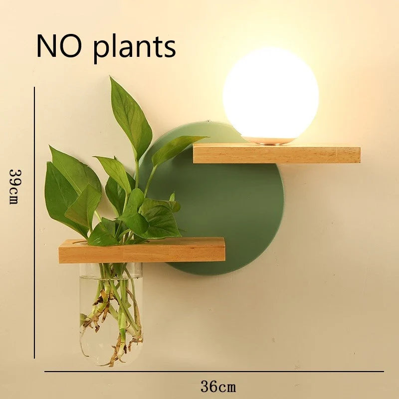 Modern Wooden LED Wall Lamp – Creative Plant & Decor Shelf Light (17 Styles)