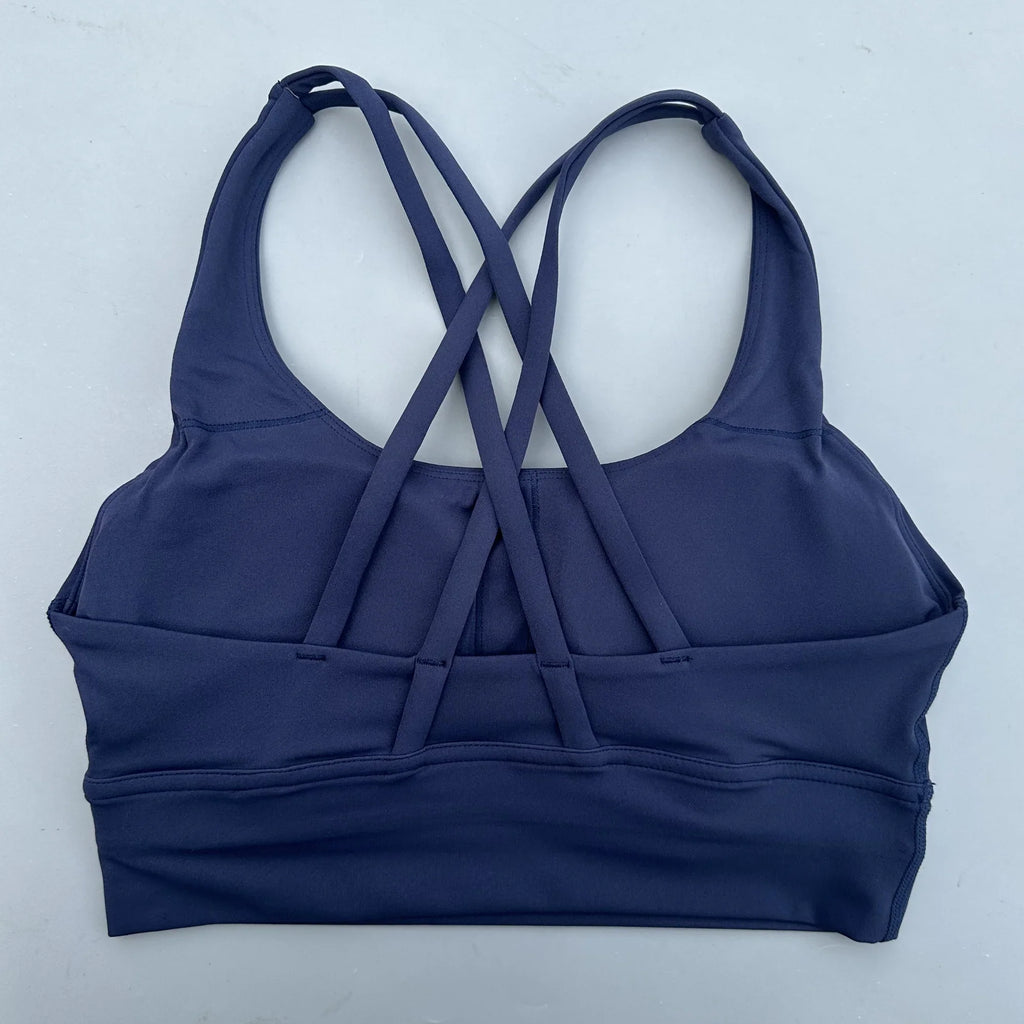 Solid Color Soft Cross Back Women Fitness Bra Tights Yoga Vest High Strength Shockproof Gym Sports Top Push Up With Chest Pad