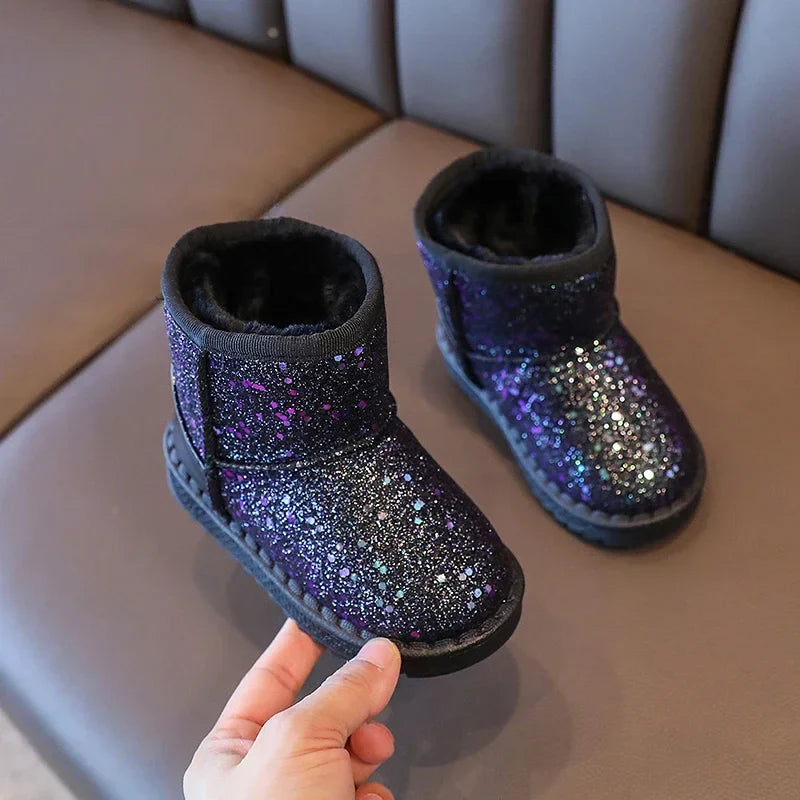 Children's Warm Winter Snow Boots Anti-Slip Soft Microfiber Slip-On Shinny Sport Shoes for Girls And Boys Sizes 25-36