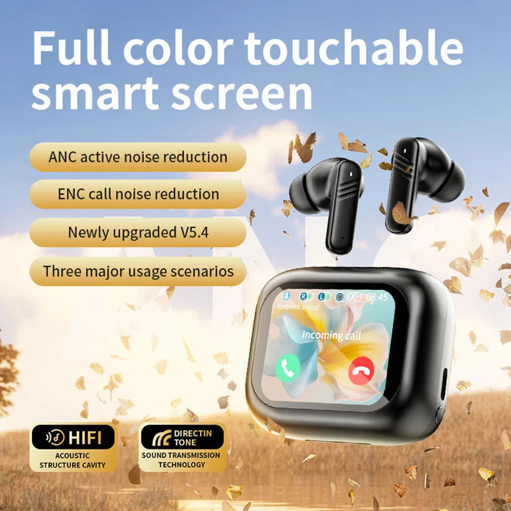 New Full Touch Screen Headphones ANC Bluetooth 5.4 Noise Cancelling Earphones HiFi Stereo Wireless In-Ear ENC Earbuds With Mic