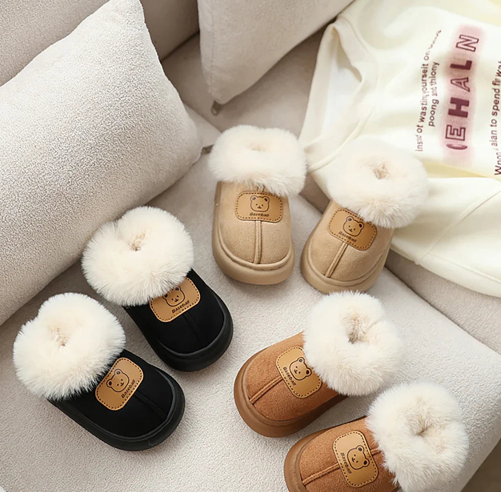 Unisex Cute Winter Boots for Toddlers Faux Fur Thick Warm Velvet Slip-On Baby Snow Footwear 1-3 Years Anti-Slippery PU Leather