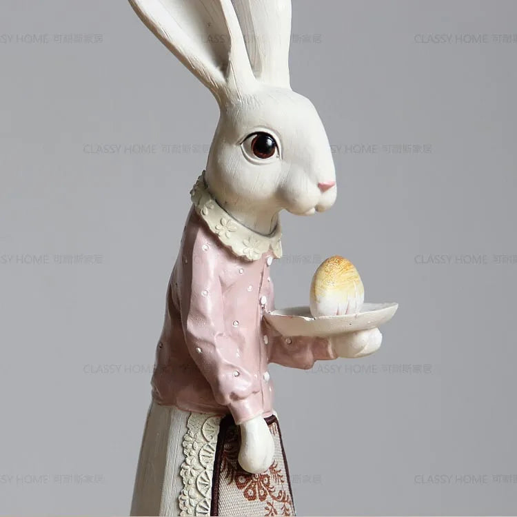 Country Rabbit Couple Ornaments – Hand-Painted Resin Figures for Easter or Year-Round Rustic Home Décor