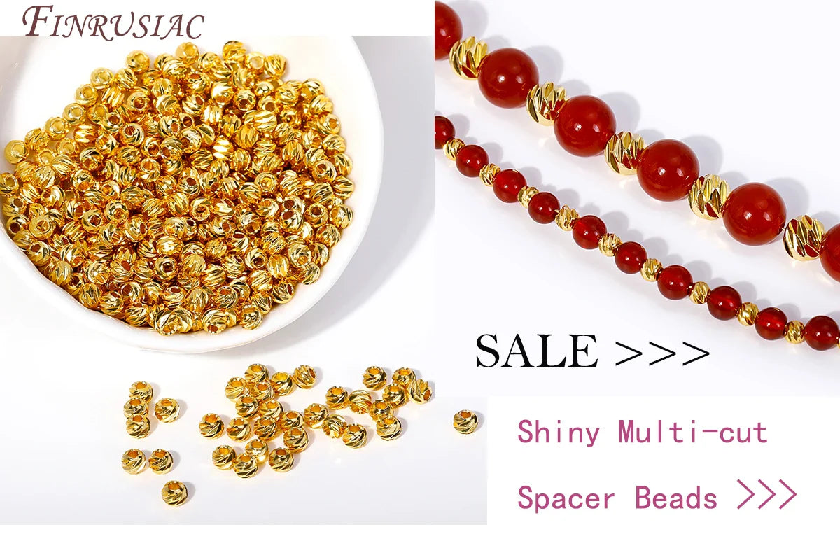 18K Gold Plated Separators For Bead,Spacers Beads For Jewelry Making,Brass Metal Round Beads,DIY Bracelets/Necklace Accessories