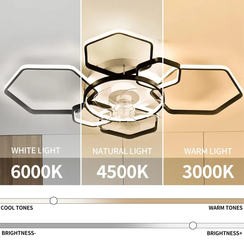 KOMORE Geometrical Ceiling Mount LED Fan Light with Remote Control 6 Speeds 60W Reversible Motor for Office, Living Room