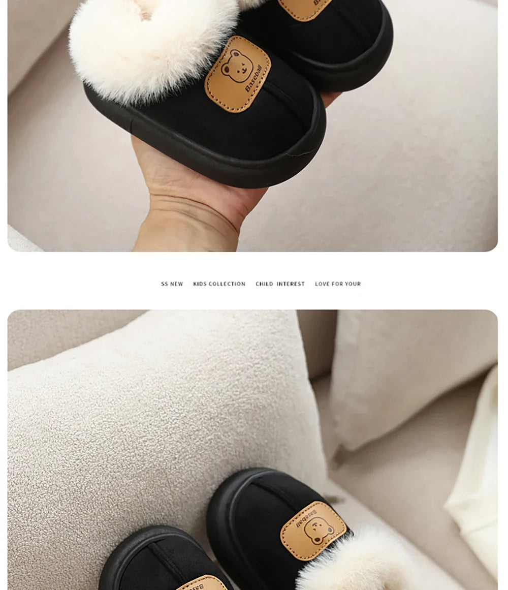Unisex Cute Winter Boots for Toddlers Faux Fur Thick Warm Velvet Slip-On Baby Snow Footwear 1-3 Years Anti-Slippery PU Leather