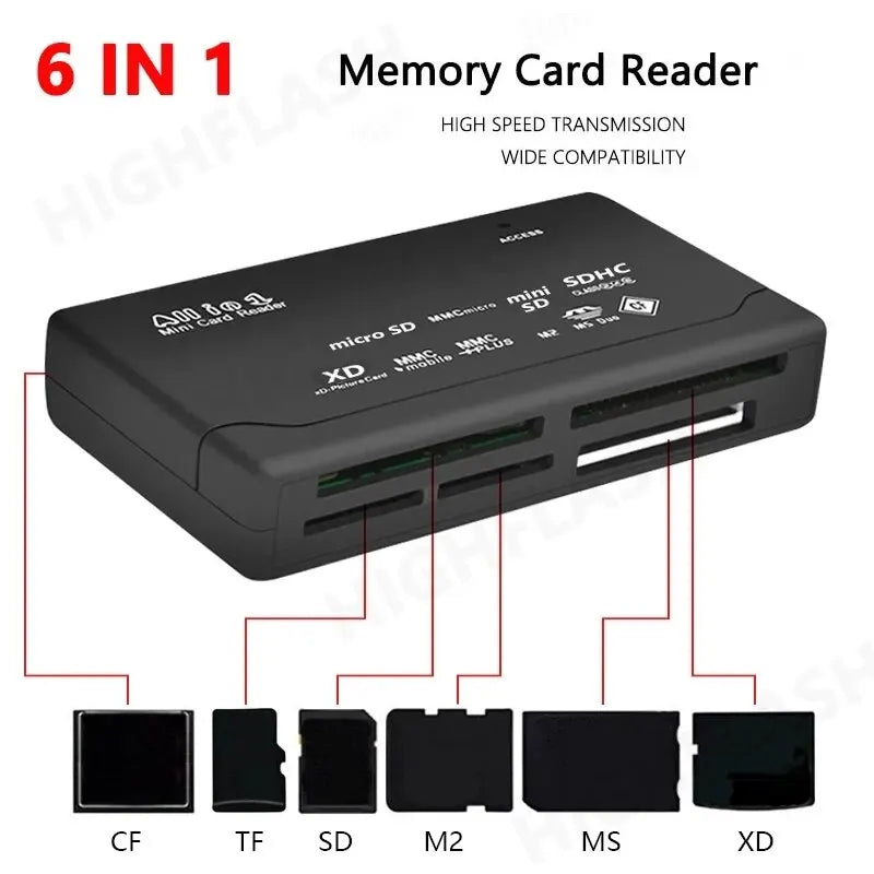 Lector De Tarjetas Todo En Uno USB 2,0 Adaptador De Lector De Tarjetas SD Compatible TF CF SD Mini SD SDHC MMC MS XD
