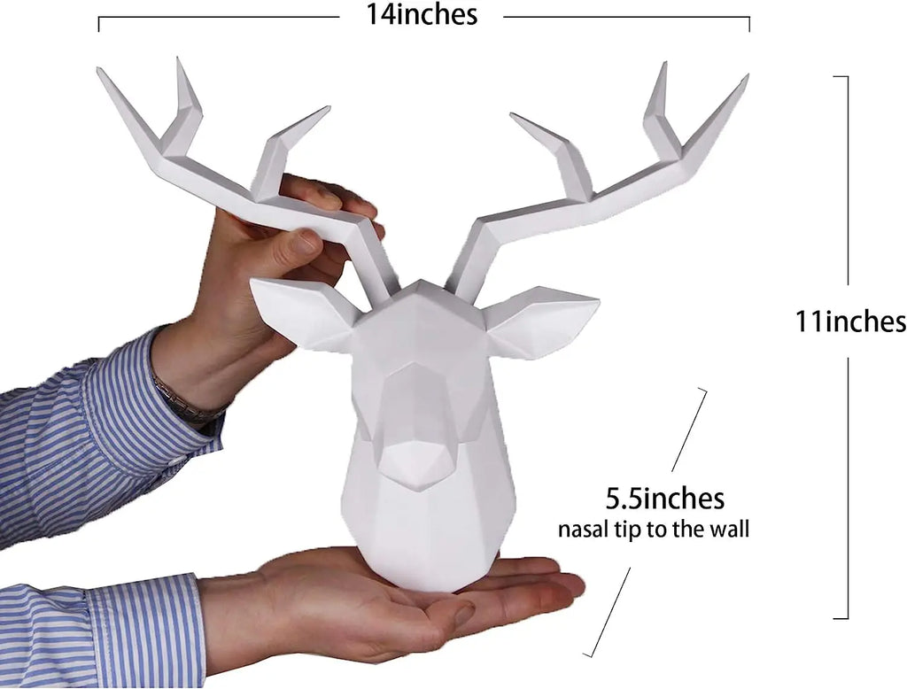 Modern Geometric Deer Head Wall Sculpture – Resin Antler Decor